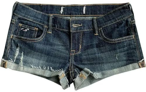 Baitang Gym Shorts for Women Women's Low Tight Curled Denim Shorts Summer Girl Street Casual Hip Wrap Mini Shorts Female Blue