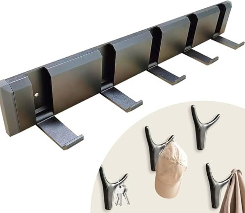 5 Stück Wandhaken Klappbar Handtuchhalter Bad mit 5 Faltbar Haken Garderobenleiste Wandhaken Gerätehalter Wandhalterung Küchenhaken Schlicht Platzsparend für Badezimmer - 4 Doppelt Kleiderhaken Grau