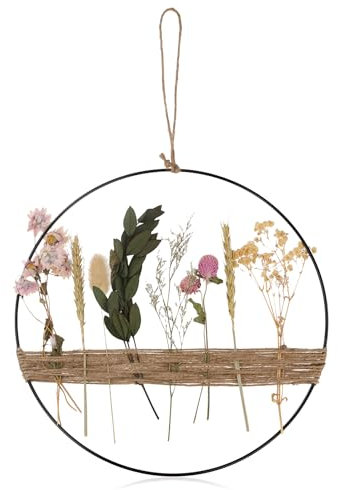 Trockenblumen Türkranz Herbst (30x30 cm), Hängende Türdeko & Fensterdeko, Natur-Trockenblumen Kranz, Fensterdeko Hängend für Herbst, Zuhause, Wand- und Türdekoration