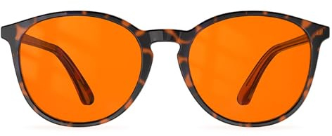 Bloomoak Blaulicht Brille, Gaming Retro Runde Brillen, lindern Augenmüdigkeit und verbessern den Schlaf, geeignet für Bildschirme (Amber - 99% - Schildpattrahmen, Orange - Night)