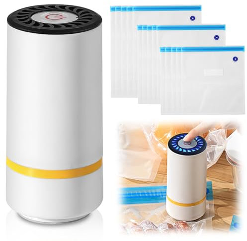 GOEDCH Machine à emballer sous vide avec 15 sacs sous vide : appareil de mise sous vide portable pour aliments, mise sous vide manuelle, chargement USB, petit pour aliments secs ou humides, stockage