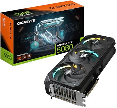 Gigabyte GeForce RTX 5080 Gaming OC 16G Carte Graphique WINDFORCE Système de Refroidissement 16 Go 256 Bits GDDR7, GV-N5080GAMING OC-16GD Carte vidéo