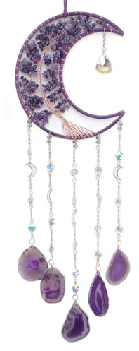 RAGKUU Purple Moon Crystal Tree of Life Dream Catcher with Agate Pendant