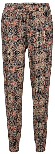 Easy Young Fashion - Pantalon d'été Bohème Long pour Femme de Plage en Coton, Floral avec Taille Élastique 777