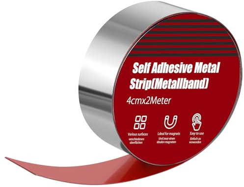 Ruban adhésif en métal fin pour aimants - 2 m x 40 mm - Flexible - Pour objets magnétiques - Argenté