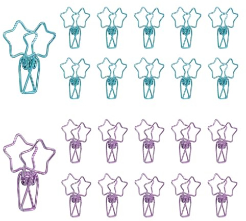 PATIKIL 30 Piezas De Clip Grapador De Papel Para Oficina 1.2 Pequeñas Grapas De Metal Huecas Con Diseño De Pentagrama Grapas De Cola Larga Para Colgar Fotos Ropa Oficina Morado/Azul