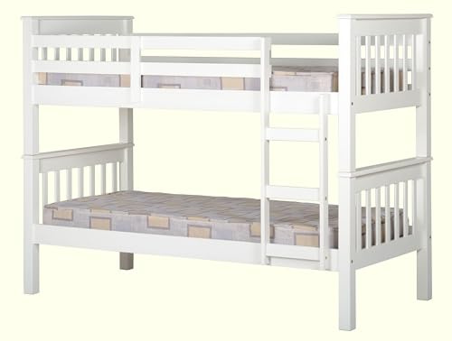 Buyqualia - Litera de Madera Blanca 151x205x105 cm | Cama Doble Compacta con Escalera y Baranda de Seguridad | Diseño Moderno para Niños y Adultos