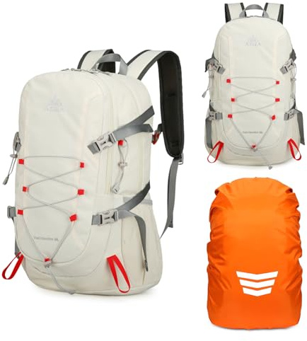 Geila Mochila de senderismo de 35 L con cubierta para lluvia, para viajes, camping, senderismo, montañismo, deportes al aire libre, 35l-blanco, L