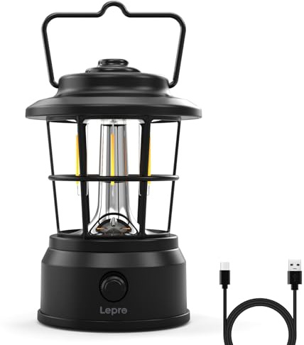 Lepro Lanterna da Campeggio Ricaricabile, Vintage Luce da Campeggio Dimmerabile Continua, Impermeable IPX4 Lampada LED da Campeggio per Picnic, Decorativa, Emergenze,Pesca,Escursionismo