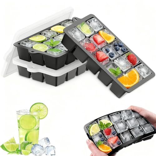 Zikenis Eiswürfelform Silikon, 3 Stück 45 Fach Ice Cube Tray, Eiswürfelformen mit Deckel, Stapelbar Eiswürfelbehälter, BPA-Frei, Geeignet für Cocktails, Whiskey, Kaffee, Wein, Smoothies, Eistee