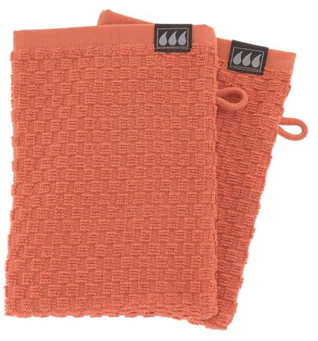 Tendance - Set de 2 gants de toilette 15x21cm 100% coton damier - terre de sienne