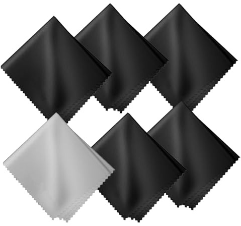 6PCS Premium Microfiber Lens Cleaning Cloth – Safe for Eyeglasses, Sunglasses, Screens, Streak-Free & Scratch-Free（5×Black + 1×Light Grey）