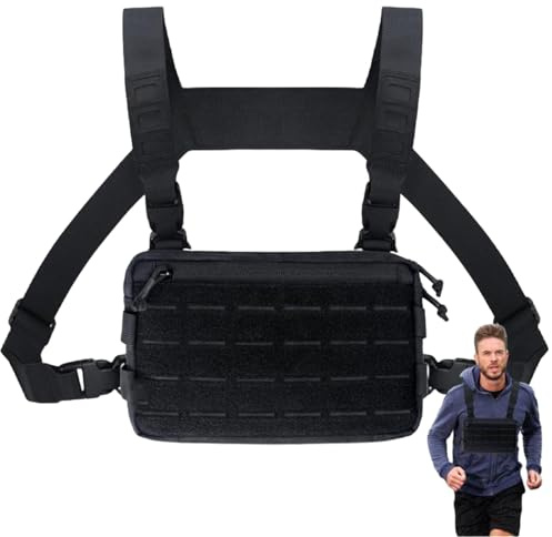 Sac de poitrine pour hommes, sac de poitrine, plate-forme multi-poches réglable à dégagement rapide, gilet utilitaire en tissu Oxford respirant et imperméable pour le vélo, la course à pied, la rando