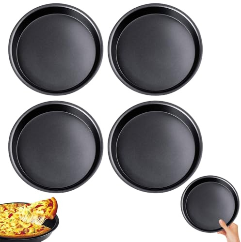 DUGEGAYL Set de 4 moldes para Pizza y Pastel de 18 cm con Revestimiento Antiadherente, moldes de Acero al Carbono para Mini Pasteles y cheesecakes, Aptos para Horno y fáciles de Limpiar