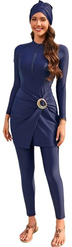 Maillots de Bain islamiques pour Femmes : Burkini à Manches Longues, 3 pièces, Hijab noué sur Le Devant, Maillot de Bain pudique Couvrant entièrement, Rashguard - Maillot de Bain Islamique