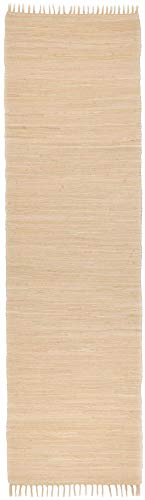 Theko Dhurry | Fleckerl | Flachgewebe-Teppich aus 100% Baumwolle; handgewebt, waschbar, beidseitig verwendbar | 70 x 250 cm; Natur | Happy Cotton