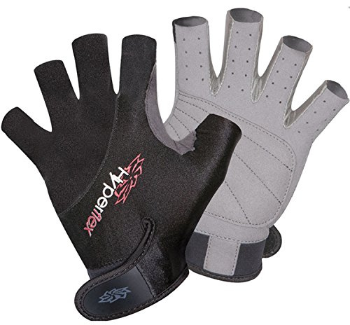 Hyperflex 3/4 Fingerless Gloves – Helps Protect Hands - Kayak Gloves for Kiteboarding, Canoeing and Stand-Up Paddle-Boarding - Padded and Vented for Durability and Comfort - Adjustable Wrist Cinch , Black, X-Small