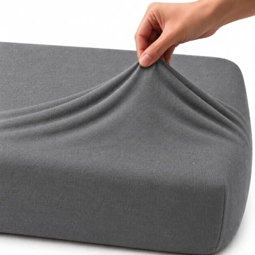 Family Bedding Jersey Cotton Fitted Sheet, Stretch Knit, Grey, King | 30cm Elasticated Pocket, Fits 150x200cm to 160x200cm, Breathable