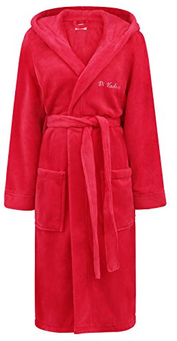 Di Vadini Florenz Unisex Bathrobe with Hood I Dressing Gown Fluffy I Sleepwear Made of Elegant Microfibre Oeko-Tex Standard 100 I Kimono with Choice of Colours and Sizes XXS - 5XL, red, 5XL Große