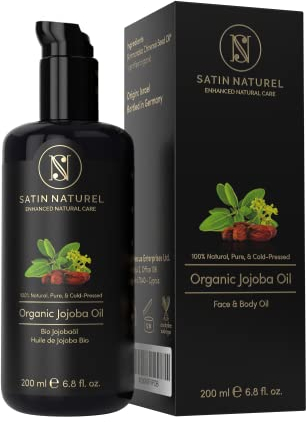 Satin Naturel Jojobaöl BIO kaltgepresst 100% rein für Haut Haare Nägel 200ml - Gesichtsöl Körperöl Vegan - Anti Aging, Natürliche Intensivpflege + Feuchtigkeitspflege - Pflegendes Jojobaöl Bio