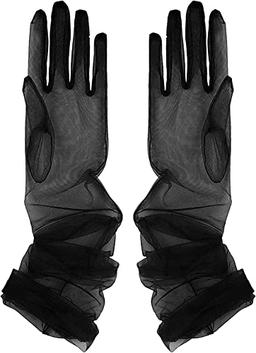 LeJulyeekay Damen Lange Tüllhandschuhe Sheer Hochzeit Brauthandschuhe Opera Länge Party Handschuhe, 1-schwarz, Einheitsgröße
