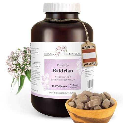 Baldrian Tabletten 450mg | 475 Tabletten Valeriana officinalis | Top Premium Qualität aus Österreich | Vegane Tabletten statt Kapseln ohne Zusatzstoffe | Baldrianwurzel, Katzenkraut, Allheilwurz
