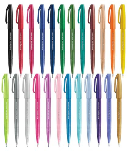 Pentel penselskylt penna SES15C – penselspets – fiberspets – komplett sortiment set – 24 pennor