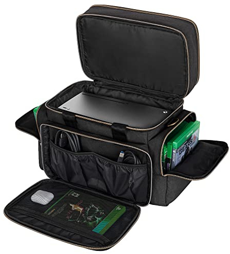 Trunab Tasche Kompatibel mit Xbox Serie X, Tragetasche mit Mehreren Aufbewahrungstaschen für Xbox Controller, Spiele, Headset, Kabel, Tragbare Festplatte und Mehr Zubehör, Schwarz