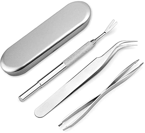 Edelstahl Zeckenentferner Set, 3er Pack Tickremover Set, Tick Entfernung Pinzette, Zeckenkarte Schaufel, Zeckenhaken für Mensch und Tier(mit Aufbewahrungsbox)