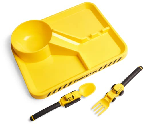 Dinneractive Essgeschirr für Kinder - 3 ST. Besteck zum Thema Baustelle - Traktorbesteck - Kleinkinderteller - Babygeschirr