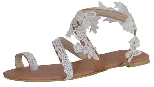 JosuE Sandales blanches pour femme - Chaussures de soirée - Tongs confortables - Sandales plates - Sandales de plage classiques - Bohème - Chaussures de plage