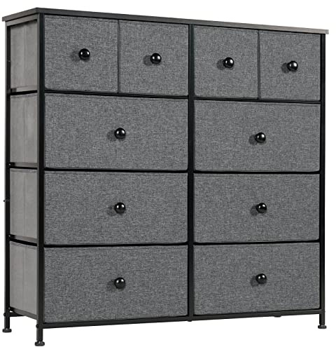 LYNCOHOME Chest of Drawers with 10 Drawers, Bedroom Drawers, Storage Drawer Organiser for Hallway, Living Room, Closet, Cold Grey