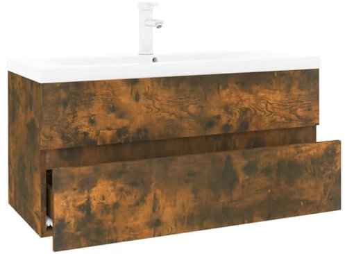 vidaXL Sink Cabinet with Built-in Basin Sink Unit Bathroom Vanity Unit Washbasin Storage Under Sink Cabinet Smoked Oak Engineered Wood