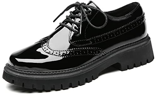 IUY Oxford Shoes for Women Patent Platform Non‑Slip Work Dress casual Shoes