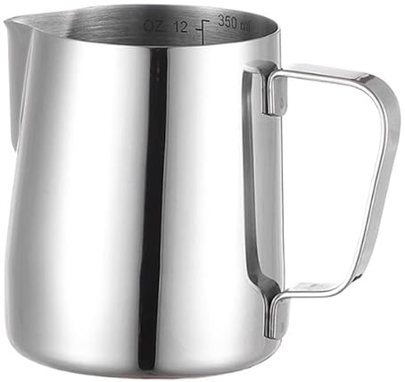 VIER Jarra Leche Barista capacidad 350 ml Acero Inoxidable 304, con Marca de Medición (onzas y ml) Jarra Cafe para Capuchino, Espresso, Latte Art.