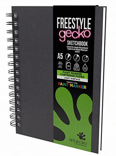 Artgecko Freestyle Sketchbook A5 Portrait - 60 Pages (30 Sheets) 250gsm Smooth Bright White Hybrid Paper, Black