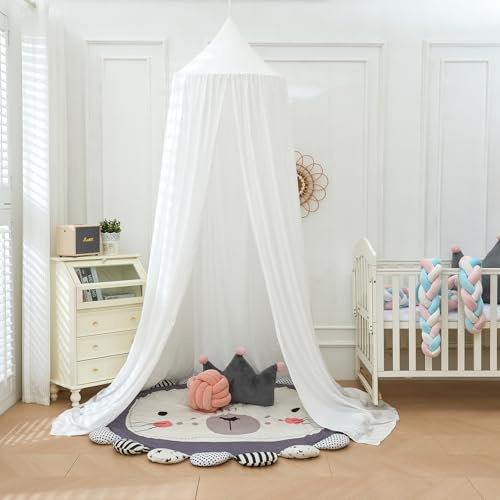 Surwin Baldacchino per Letto Bambini, Tenda Zanzariera Cupola Rotonda Baldacchino per Decorazione Lettino Culla Bambini Cameretta Camera da Letto Lettura - Bianco