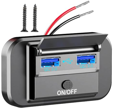 Prise USB 12 V – QC3.0 PD3.0 Prise de courant USB à charge rapide | Double charge USB DC 12–24 V, 66 W | Adaptateur de charge de voiture mural avec interrupteur pour automobiles