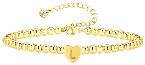 ESHIONER Pulsera Mujeres Chapado en Oro 18K Pulseras Apilables Delicado de Moda No se Empaña Cadena Ajustable Amistad Personalizado Letra L Charm Pulsera de Iniciales para Mujer Regalos de Joyería