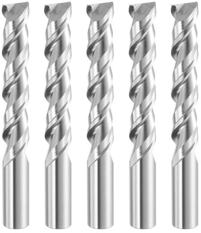 sourcing map 5pcs Spiral Router Bit 6mm Cut Dia 2 Flutes Up Cut End Mill Bits Milling Cutter for Wood Carving Engraving (6mm Shank 32mm Cut Length 50mm Long 45 Degree Helix HRC49-51)