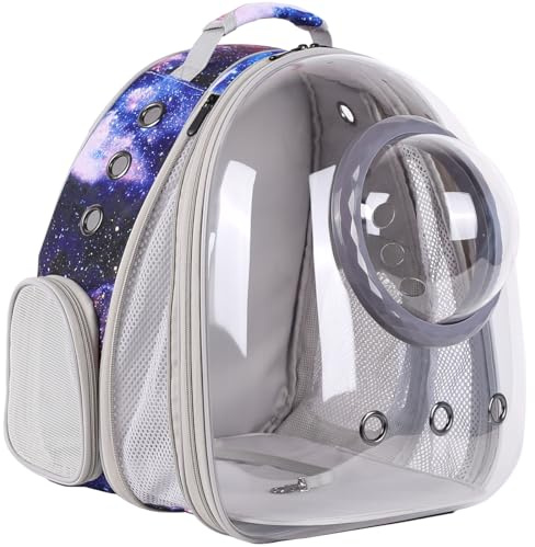 Pet Carrier Backpack for Large Cats and Small Dogs up to 20 Pounds, Space Capsule Astronaut Clear Bubble Backpack for Travel Hiking Camping Cat Carry Transport Book Bag (Galaxy Blue, Front Extension)