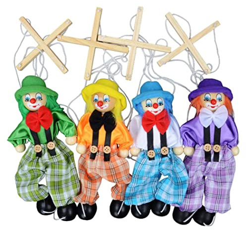 Mokassy Burattino Clown Marionetta Creativa per Bambini e Genitori, 4 Confezioni, Legno + Stoffa, Teatro, Età 5+