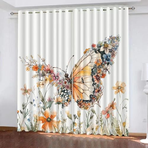 Generisch Schmetterling 3D Vorhänge Blickdicht Mit Ösen 2Er Set,Kinder Gardine Verdunkelungsgardine Für Wohnzimmer Schlafzimmer Kinderzimmer Dekoration,H 160CM X B 100CM,B30
