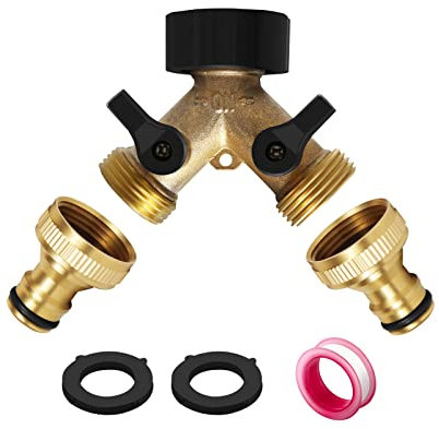 Mdlufee 2 Way Brass Garden Tap Splitter,Garden Hose Splitter, Two Way Tap Connector with 2 x3/4 Quick Connector, 3/4 Tap Y Splitter Brass Hose Connector