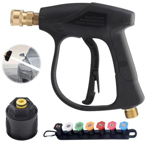 DAJASD Pistolet de nettoyeur haute pression, 4350 PSI avec connecteur de tuyau M22 14 mm et 7 buses pour Karcher K1-K7, pistolet de nettoyage pour voitures, machines, murs, sols