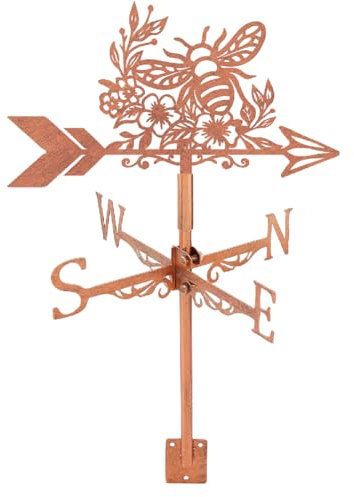 SUPERDANT Bee Flower Weathervane Metal Weather Vane Red Copper Wind Direction Measuring Instrument Roof Installation for Garden Farm Backyard Gazebo Barn Shed Art Decor