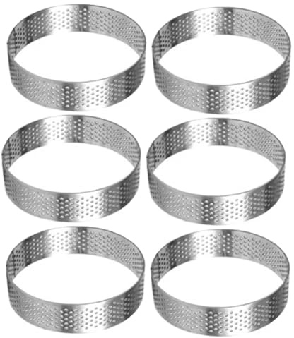 TsoLay 6 Piezas de Anillos Circulares para Tartas de 18 cm con Agujeros, de Acero Inoxidable, Redondos, para Tartas, Quiches, Pasteles, Mousse, Herramienta para Hornear en la Cocina