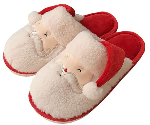 Generisch Zapatillas de Navidad para mujer, para parejas, cálidas, cómodas, cómodas, con diseño de Papá Noel, moda informal festiva, rojo, 39 EU