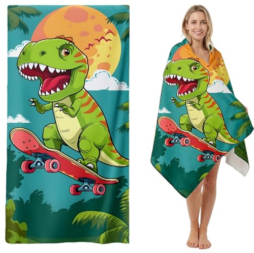 WFKKMEQ Dinosauro Telo Mare, Dinosauro Telo Antisabbia Mares Coperta da Spiaggia Teli Mare Microfibra Coperta da Spiaggia da Viaggio Leggero e Portatile Doccia Asciugamano per Sauna, Piscina, Yoga