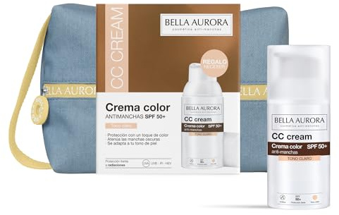 Bella Aurora Pack CC Cream Antimanchas SPF 50+ Tono Claro | Crema Facial con Color Adaptativo | Difumina Imperfecciones y Unifica el Tono | Neceser de Regalo | 30 ml